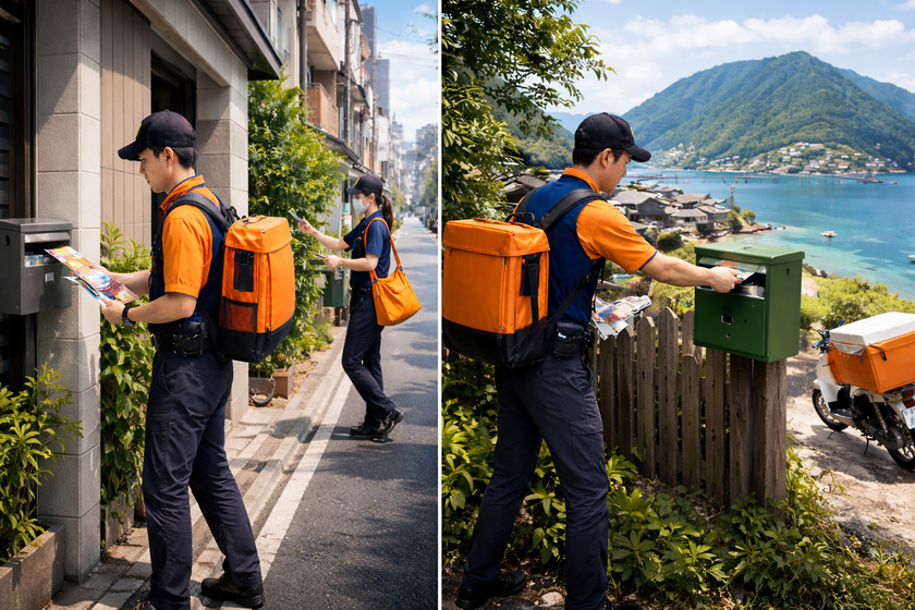 ポスティングの限界を突破。世帯カバー率100％の
「超高密度配布」と、民間航路を活用した
「島しょ部ポスティング」を同時リリース