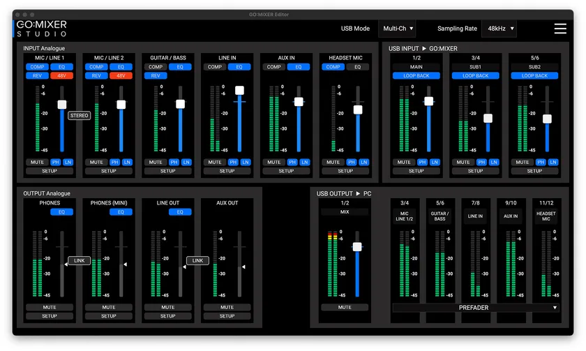 PC 用アプリ『GO:MIXER Editor』の画面イメージ