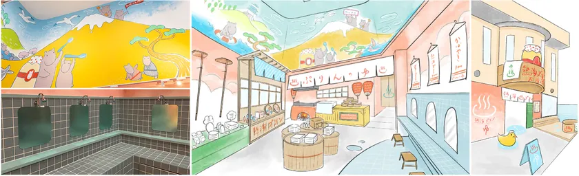 “レトロな大浴場”がテーマの「熱海プリン」の世界観で溢れる店内外 ※イメージ含む