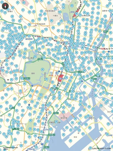大量のアイコンを地図上に表示したイメージ