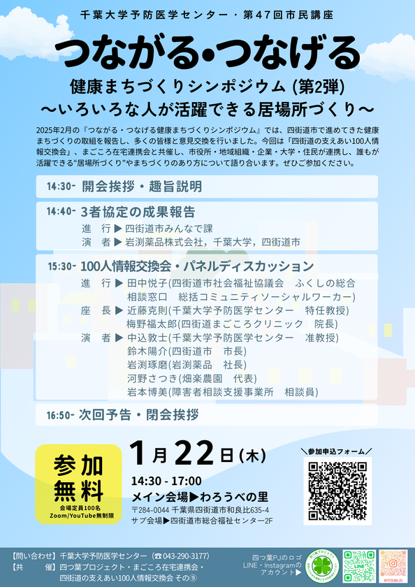 企業・大学・行政・住民が集う　
四街道市で「健康」をテーマにした地域対話型シンポジウムを開催