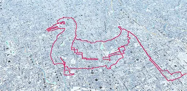 地図上に描いた「アヒル」の図