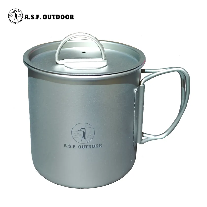 チタン製マグカップ 420ml 蓋付き  一層式  目盛り付き