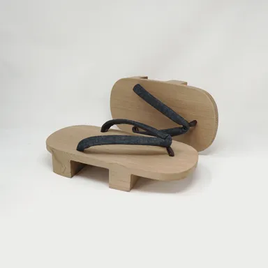 ねずこ下駄　茶綿デニム鼻緒_無垢(染めなし)