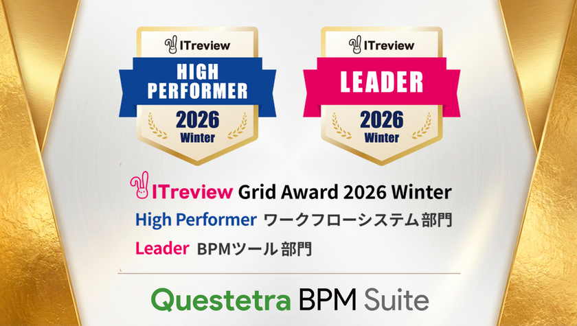 Questetra BPM Suite(クエステトラ)、
「ITreview Grid Award 2026 Winter」にて
ワークフローシステム部門「High Performer」を受賞