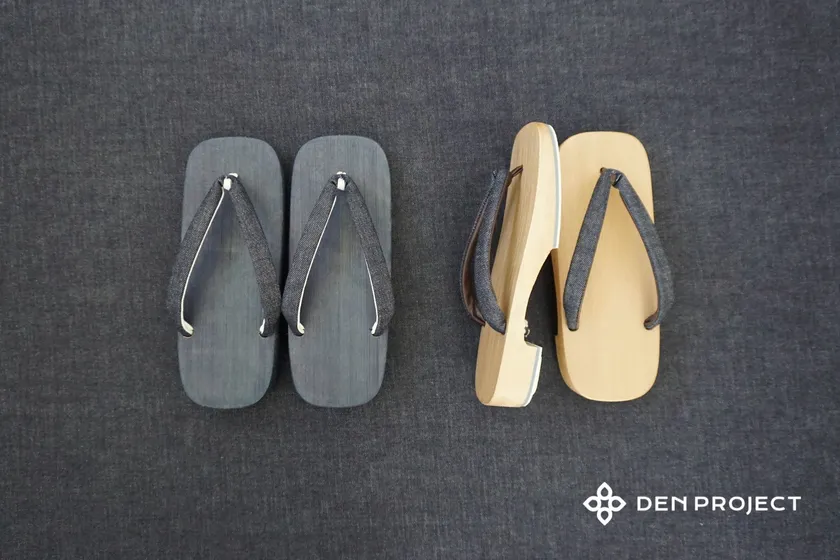 木曽ねずこ右近下駄 茶綿デニム鼻緒2