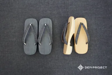 木曽ねずこ右近下駄　茶綿デニム鼻緒2