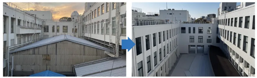 リノベーション前後の2号館中庭