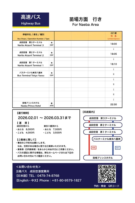 下り(苗場方面ゆき)時刻表
