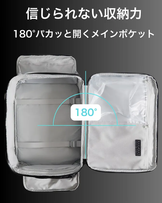 180°開くメインポケット