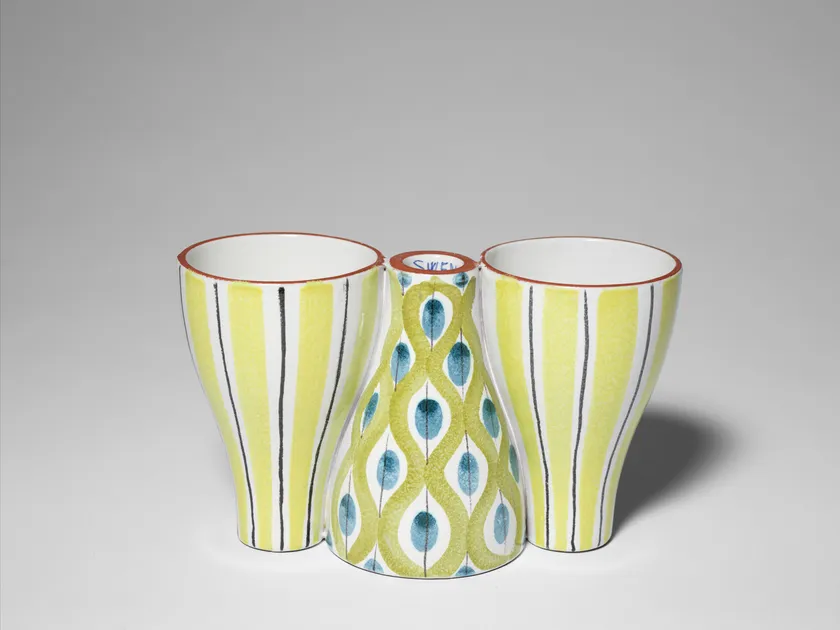 (4)キャンドルホルダー付花入、ファイアンス、1940年代、絵付:カーリン・グスタヴソン