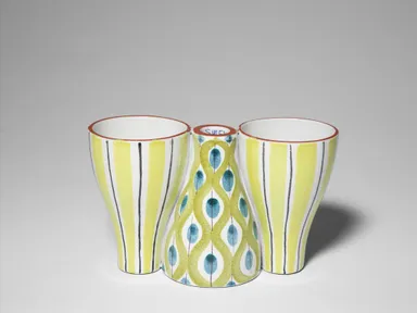 (4)キャンドルホルダー付花入、ファイアンス、1940年代、絵付：カーリン・グスタヴソン