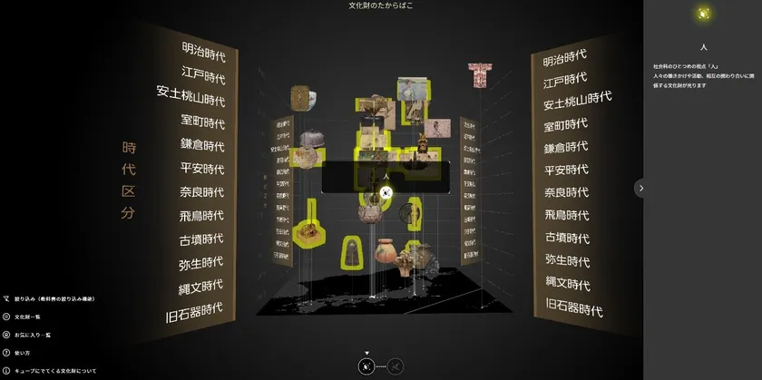みどころキューブ「文化財のたからばこ」 体験画面