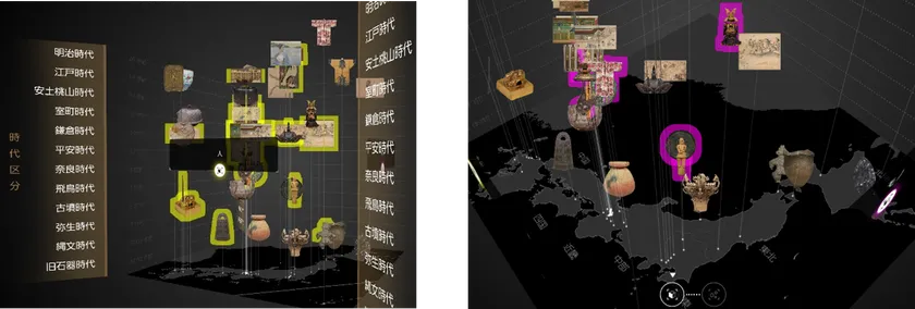 軸に年代、底面に日本地図を配置