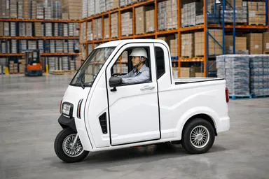 ビベルトラックが物流倉庫内にて活躍する様子　AI生成によるイメージ画像