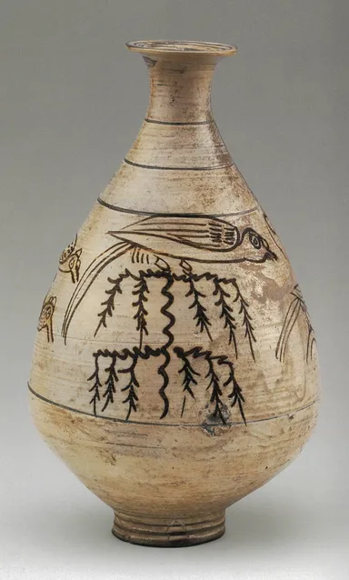 粉青鉄絵柳鳥文鉢