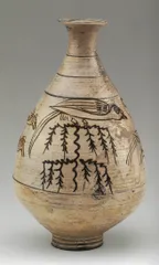 粉青鉄絵柳鳥文鉢