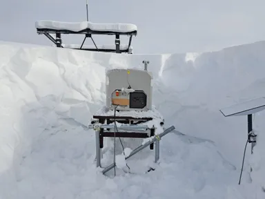 富良野スキー場のゴンドラ駅舎に設置した設置型ドローンポートと衛星通信アンテナ
