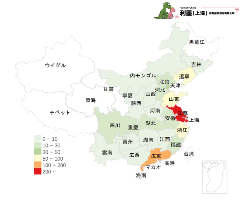 図2　中国日系化学工業の地域分布