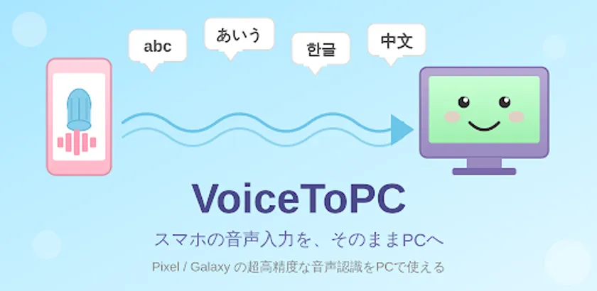 VoiceToPC 利用イメージ ── スマホの音声入力をそのままPCへ転送