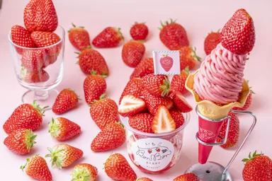 ごろっと山盛り！いちごソフト(左)／大粒ボンボンソフト(右)　※STAND限定