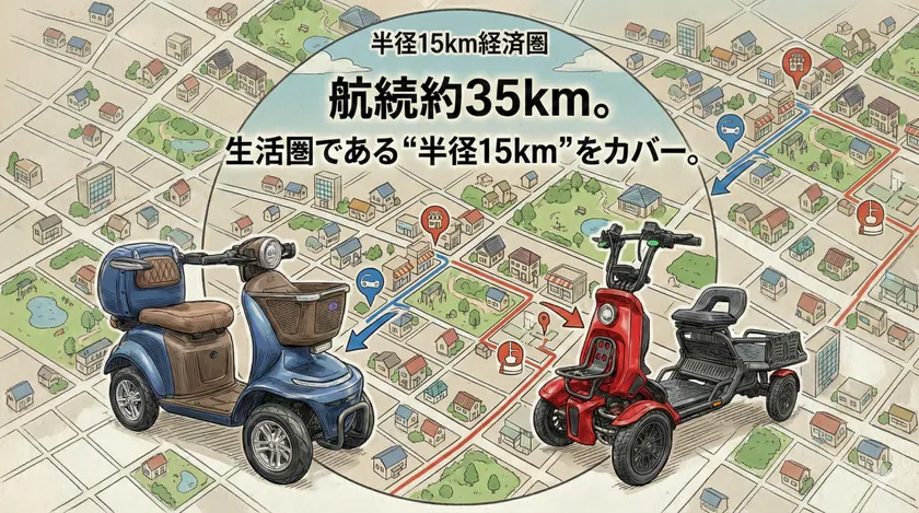 生活圏である“半径15km”をカバーできる性能