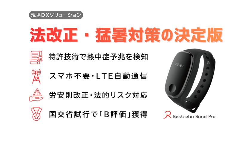 ＜建設・工場・介護＞現場健康管理をデータで支える　
熱中症判定技術『ベストリハバンドPro 現場DXソリューション』を
共同開発・提供開始