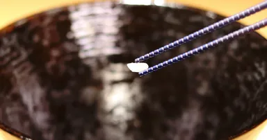 米粒をしっかり掴める箸先設計。0.2mm刻みの微細加工。