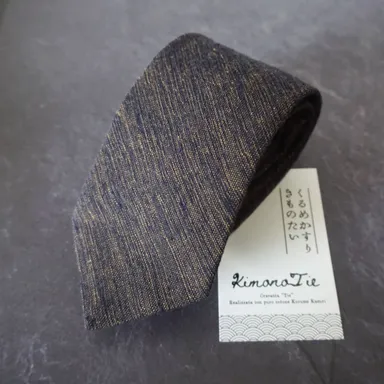 【雲絣カラシ紺】久留米絣ネクタイKimonissimo