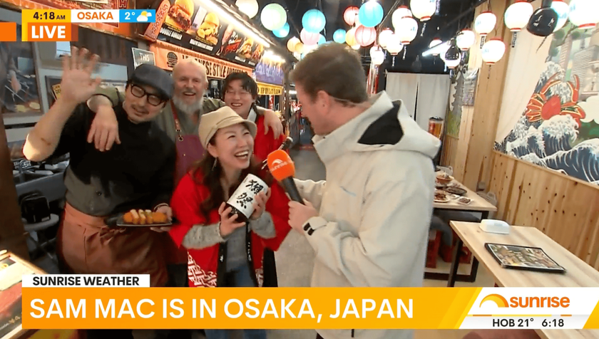 大阪・道頓堀のフードホール「道頓堀 屋台村 祭」
豪州No.1朝番組『Sunrise』が生中継、新店2店舗も好評スタート