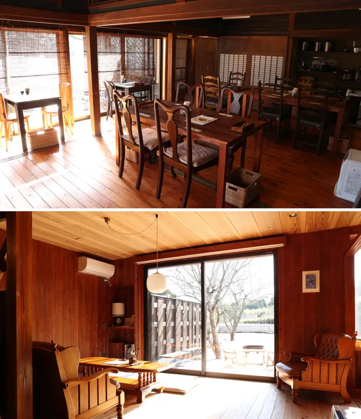 (上)「城下町の間(ビストロ)」 (下)「田園の間」