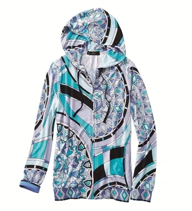 洗えるシルクジャージープリントパーカ