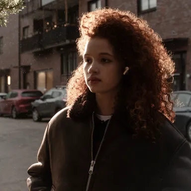 Sudio E4 Pro クラウディホワイト モデル着用画像　屋外の環境音がある状況での使用もクリアな通話品質