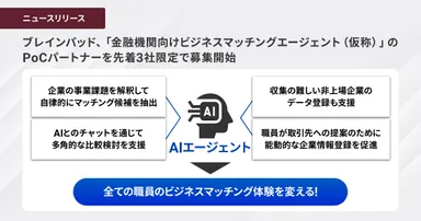 ブレインパッド、「金融機関向けビジネスマッチングエージェント（仮称）」のPoCパートナーを先着3社限定で募集開始