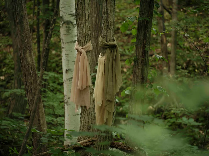 『森染めショール』山桜・白樺・よもぎ染め