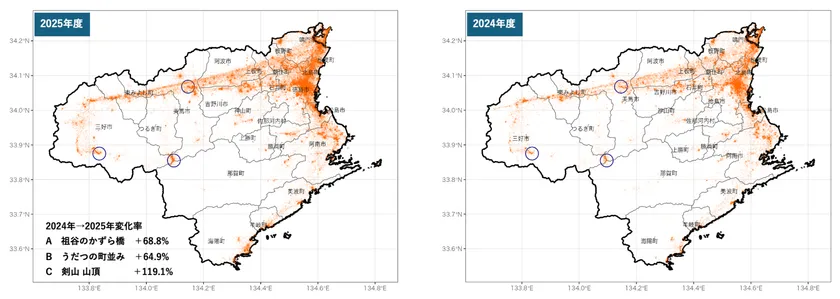 図5 徳島県における万博来場者層の滞在ログの分布(4月13日~10月13日)