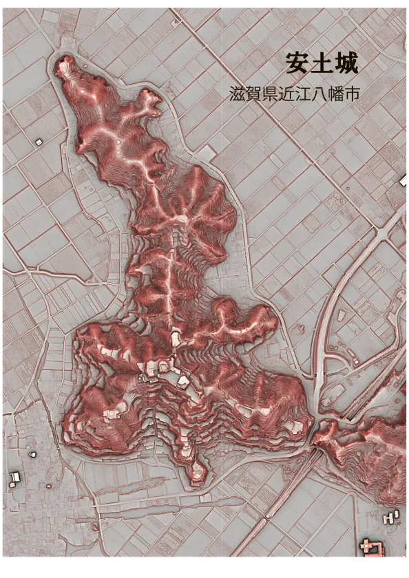 赤色立体地図　安土城