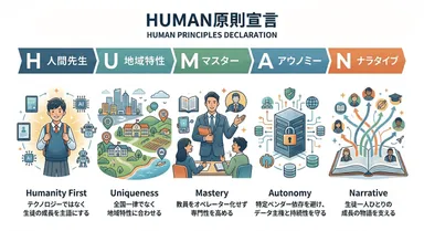教育の本質を再定義する「HUMAN原則」インフォグラフィック