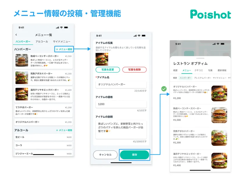 メニュー情報の投稿・管理機能