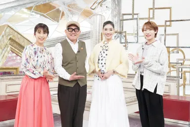 『ピーチケパーチケ』(4月15日放送)左から関純子アナウンサー、兵動大樹、アン ミカ、浦陸斗(AmBitious)