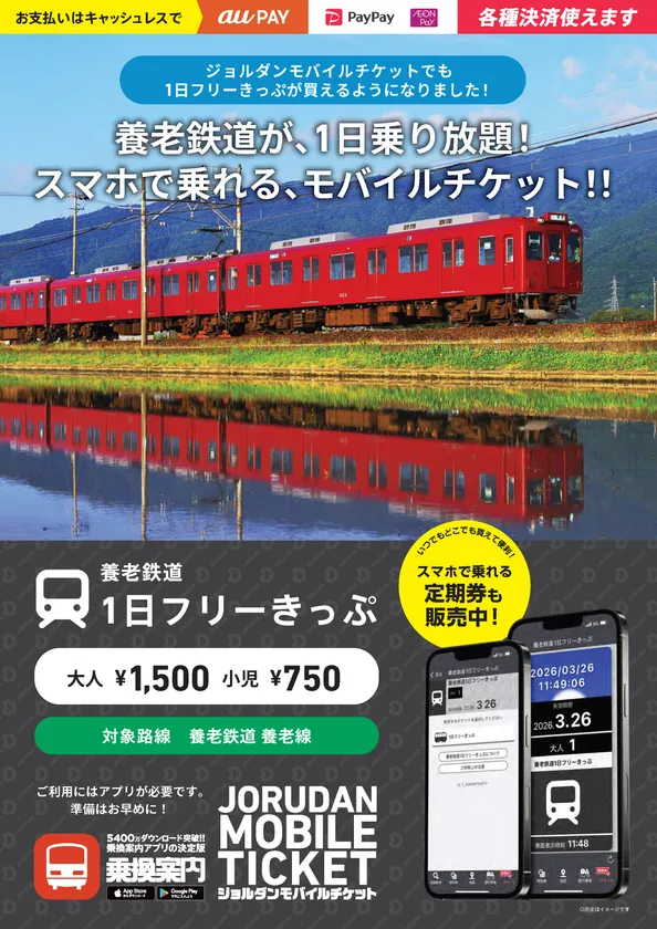 「養老鉄道1日フリーきっぷ」リーフレット　表面