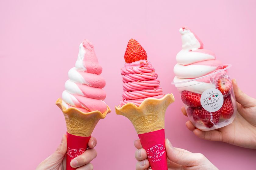 ＜いちご専門店の道の駅 いちごBonBonBERRY＞
4月15日(水)から、オープン以来大人気の
ソフトクリーム・ドリンクメニューを全面リニューアル！