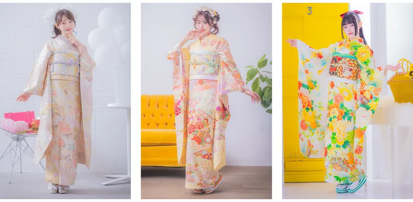 左から、古園井寧々 着用(MC-109)、瀬川陽菜乃 着用(I-3606) 、川島梨々花 着用(I-3809)