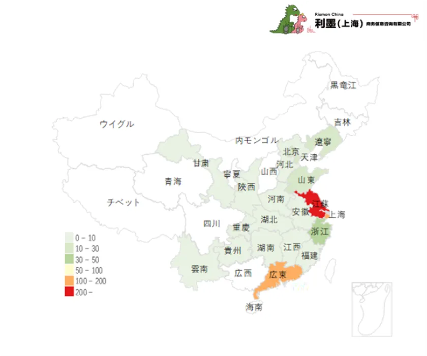 図2 中国日系電子工業の地域分布