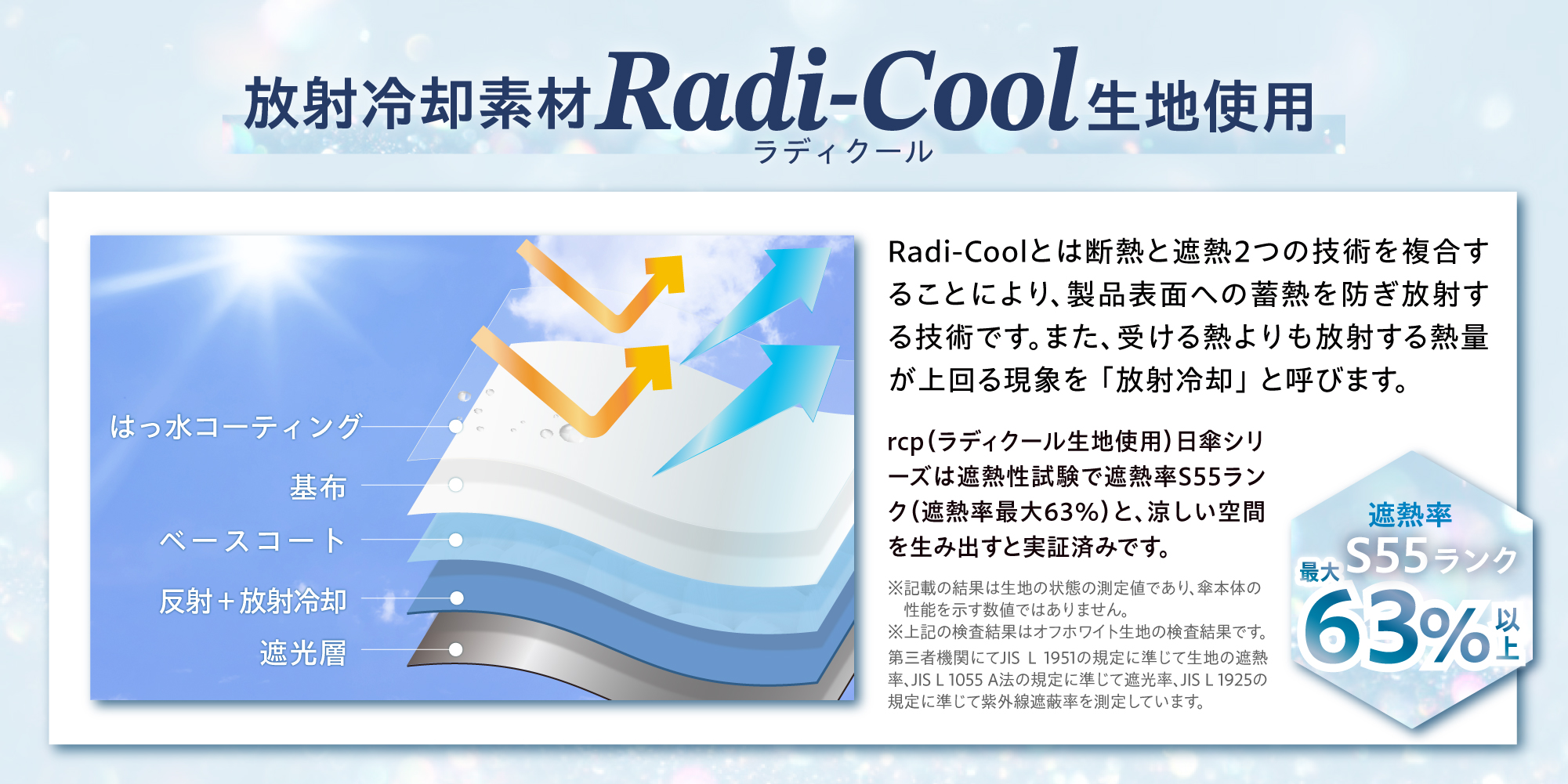 放射冷却素材「Radi-Cool(ラディクール)」生地採用の 晴雨兼用日傘