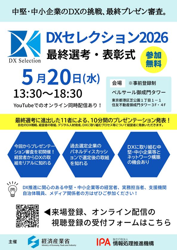 【参加無料】中堅・中小企業のDXの挑戦、最終プレゼン審査　
「DXセレクション2026最終選考・表彰式」を開催