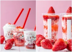 写真左：ボンボンいちごおり 写真右：フラッペ3種　※写真はイメージです