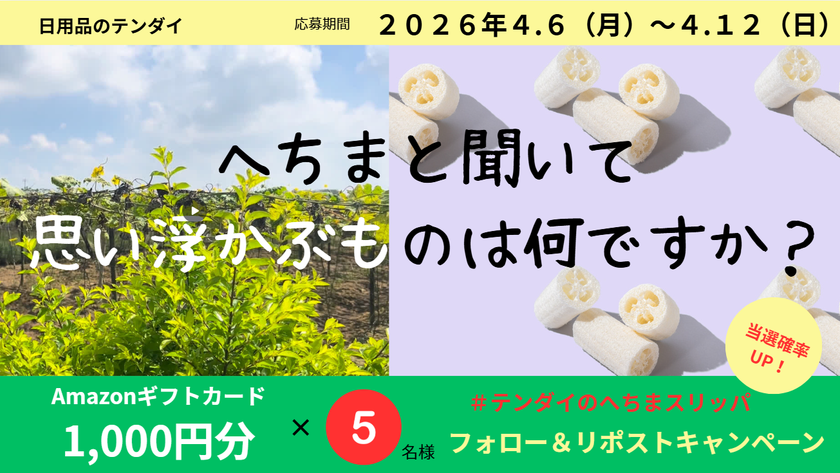「へちま」認知度調査で驚きの結果！
半数以上が「たわし」と回答、一方で「知らない」層も　
株式会社テンダイ、天然素材へちまの新たな価値
「夏向け快適スリッパ」で足元革命を提案