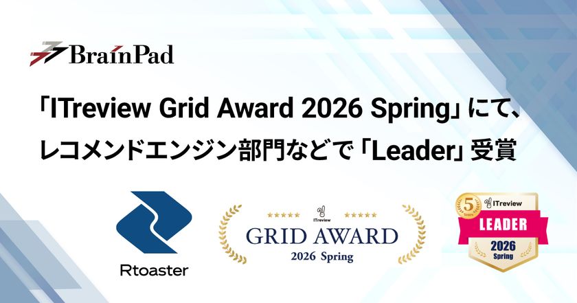 ブレインパッドの「Rtoaster」、
「ITreview Grid Award 2026 Spring」にて、
レコメンドエンジン部門およびDMPツール部門の最高位「Leader」を
22期連続受賞