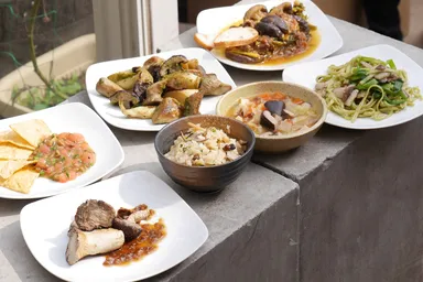 当日、ビュッフェ形式で提供された特別メニュー「いわき産きのこと農産物のおいしさ、魅せます！ランチ　byいわき市見せる課×六本木農園」